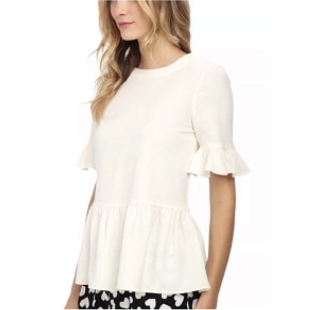 KATE SPADE Cream White‎ Linda Ruffle Sleeve Blouse Shirt Top Size Small S EUC